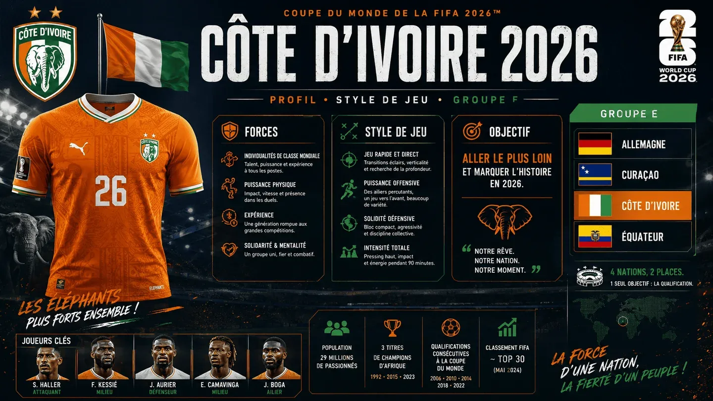 Côte d’Ivoire Coupe du monde 2026: liste des joueurs, joueurs clés, tactique et pronostic
