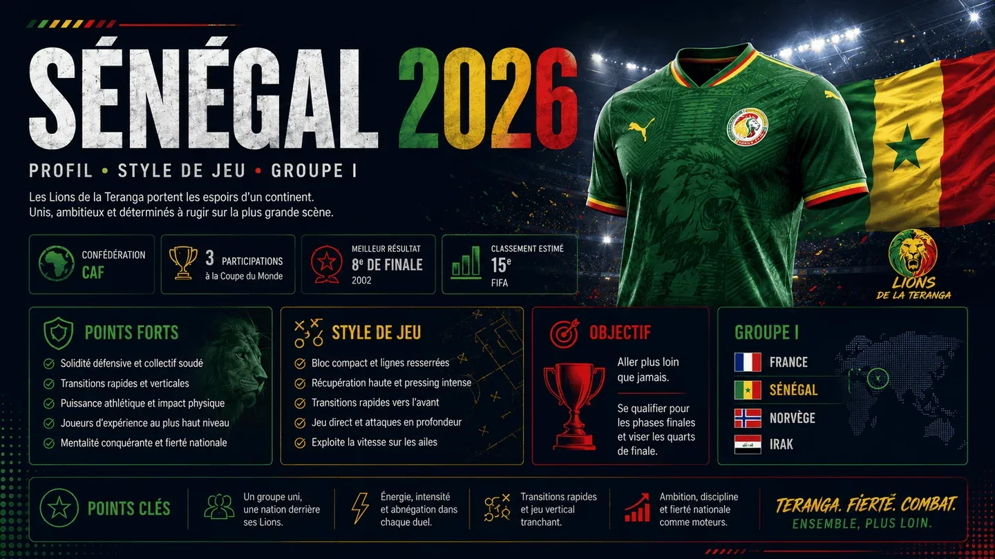 Sénégal Coupe du monde 2026: liste des joueurs, joueurs clés, tactique et pronostic